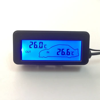 Black Digitálny Auto Teplomer LCD Mini DC 12V Auto Vnútri Mimo Modrý Podsvietený 1,5 M Vozidiel Teplota Meter Kábla Snímača