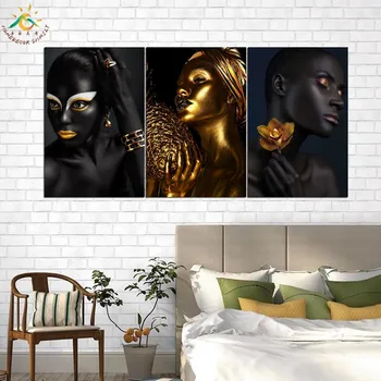 Black Gold make-up Žena Wall Art Vytlačí Plátno Umenie Maľba Modulárny Obrázok A Plagát Plátno na Maľovanie, Dekorácie Domov 3 KUSY
