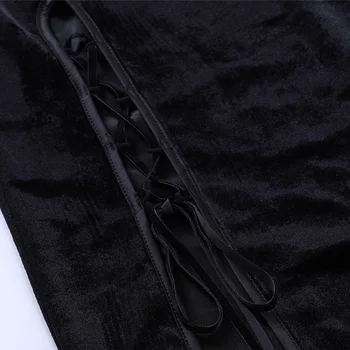 Black Goth Ženy Tmavé Cheongsam 2021 Lete Lady Vysoká Rozdeliť Sexy Stojan Krku Slim Šnúrkou Zamatové Šaty Lumbálna Party Šaty