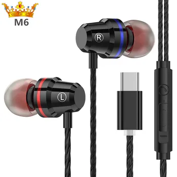 Black In-ear Typ-c Slúchadlá nastavenie hlasitosti, Mikrofón, Slúchadlá s Stereo Super Bass pre Xiao 6 note3 Mobilného Telefónu Headset