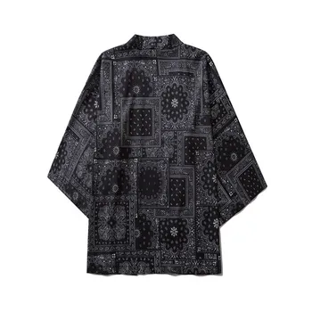 Black Kešu Kvety Tlače Kimono Muži Ženy Harajuku Japonskom Štýle Tradičnej Cardigan Yukata Streetwear Haori Obi