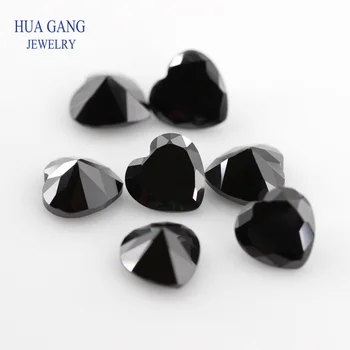 Black Nano Kamenné Srdce Tvar Syntetické Drahokamy Pre KUTILOV, Šperky, 2.5x2.5~10x10mm Vysoká Teplotná Odolnosť Pre Vosk Nastavenie
