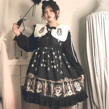 Black Punk Gothic Lolita Op Dlhý Rukáv Jeseň/zima Veľké Plus Veľkosť 2xl 3xl 4xl Bacuľaté Tuku Dievča Anime Lolita Šaty Cosplay