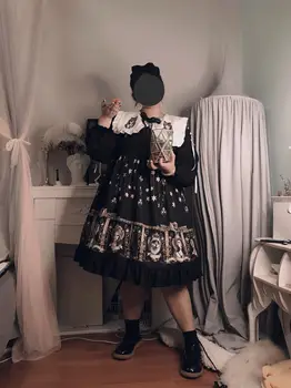 Black Punk Gothic Lolita Op Dlhý Rukáv Jeseň/zima Veľké Plus Veľkosť 2xl 3xl 4xl Bacuľaté Tuku Dievča Anime Lolita Šaty Cosplay