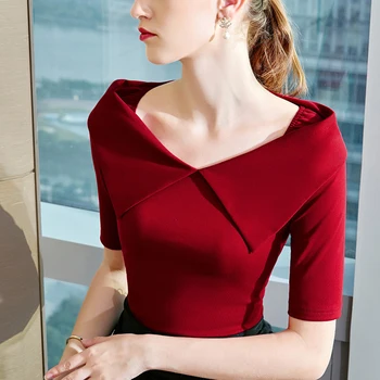 Black Red White Vintage Topy VD1468 Polovičný Rukáv Retro Farbou 2021 t shirt žena Plus Veľkosť