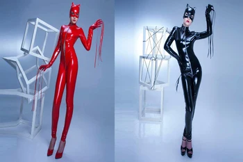 Black Red Žien Super Hrdina Catwomen Faux Kožené Catsuit Otvorený Rozkrok Latex Jumpsuit Ženy Cosplay Kostým S Rukavice A Masku