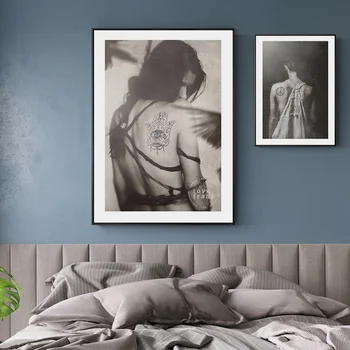 Black White Tetovanie Módne Dievča Wall Art Plátno Umenie Maľba Dobové Plagáty a Potlačou obrazov na Stenu pre Obývacia Izba Domova