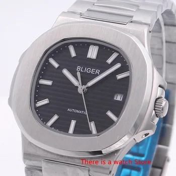 Bliger 40 mm, Vysoká kvalita Automatické Mechanické Hodinky Mužov Námestie Sledovať Prípade Auto Dátum Zafírové Sklo Svetelný Náramkové hodinky Mužov