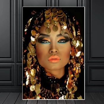 Bling Gold make-up Žena Plátno Maľovanie Obrázok Vytlačí a Plagáty Cuadros Wall Art Obrázky pre Obývacia Izba Domova bez rámu