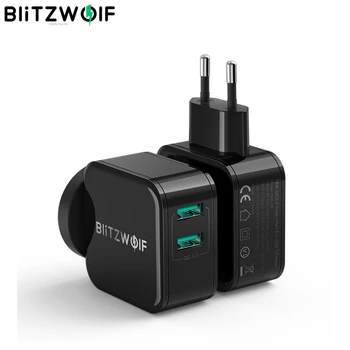 BlitzWolf QC3.0+2.4 A 18W Dual Rýchle USB Nabíjací Port Mobilný Telefón EÚ AU Adaptér Travel Sieťovej Nabíjačky Pre iPhone 11 8 X Pre Huawei