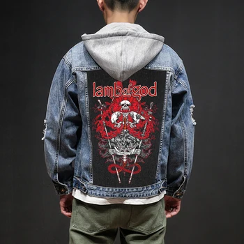 Bloodhoof Obchod, Baránok Boží, Rock And Roll Smrti Ťažký Hardcore Punk Štýl Patch Vzory Denim Jeans mens Bundy A Coats