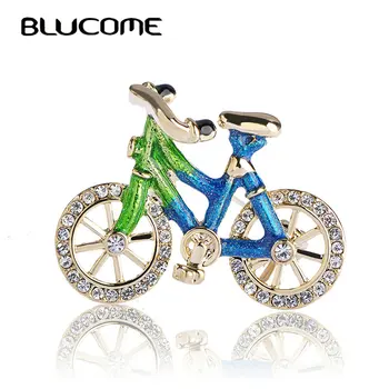 Blucome Módne Modré Smalt Crystal Bicykli Brošňa Zlatá Farba Požičovňa Corsage Ženy, Mužov, Deti, Brošne Retiazky Na Vyhovovali Šatku Sveter