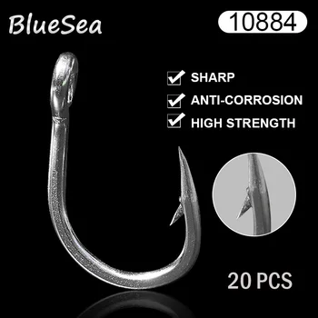 BlueSea 10884 20 Ks/Bal Nehrdzavejúcej Ocele Triple Pomáhať Ryby Háčiky Živé Návnady Vážený Rybárske Háku Tuniaka Návnadu Kruhu Ryby Háčiky
