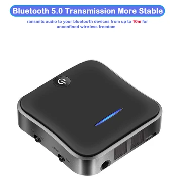 Bluetooth 5.0 prijímač vysielač 10m APTX HD adaptér TX/RX Prepínač podporu 3.5 mm AUX Jack/Digitálny optický toslink/SPDIF pripojenie