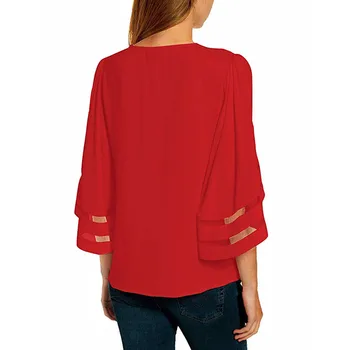 Blúzka Ženy Tričko Ženy Topy блузка женская Vianočné New Black Red tvaru Oka Hornej Trúby Rukávy Voľné Blúzka Voľného Loď Z4