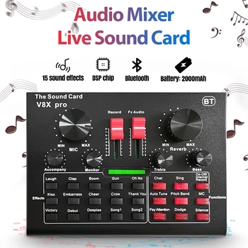 BM800 Mikrofón Kondenzátora PRO Audio Mixer Live Zvukové Karty, Bluetooth, USB 15 Režime Zvuku DSP Viaceré Zvukové Efekty 5.1 Kanálový