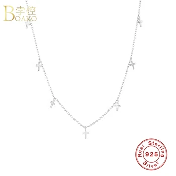BOAKO 925 Sterling Silver Zlatý Kríž Prívesok Reťazca Chocker Ženy Náhrdelník 2020 Módne Luxusné Jemné Šperky Strany Svadobné Dary