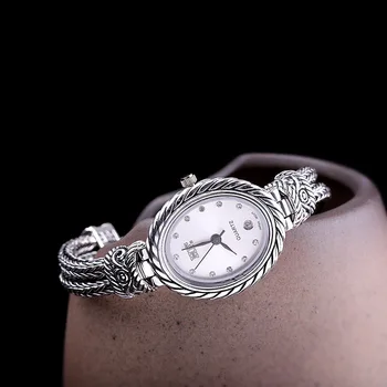 BOCAI nové S925 mincový striebro šperky, hodinky žena Thai striebro plavidlá dámskych náramkových hodiniek