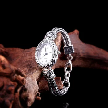 BOCAI nové S925 mincový striebro šperky, hodinky žena Thai striebro plavidlá dámskych náramkových hodiniek