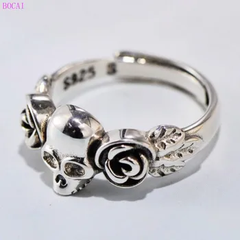 BOCAI S925 Šterlingov Strieborné prstene pre ženy lebky rose otvoriť krúžok módny nastaviteľné Thai strieborný prsteň pre mužov a ženy