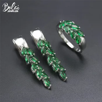 Bolai ruskej Nano Emerald Leaf Šperky Sady 925 Sterling Silver Vytvorili Zelený Drahokam Visieť Náušnice, Prsteň pre Ženy Darček