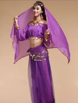 Bollywood Dance Kostýmy Indiánske Kostýmy Brušného Tanca Set Pre Ženy, Šifón Bollywood Orientale Brušného Tanca Kostým Sada Pre Ženy