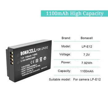 Bonacell LP-E12 LPE12 Digitálny fotoaparát, Li-ion Batéria Pre Canon EOS M50, EOS M100,100D Kiss X7 Rebel SL1