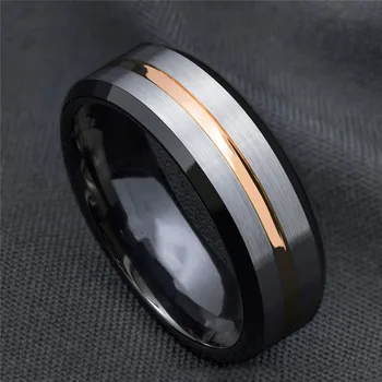 BONLAVIE Titanium Prsteň Jednoduché, Strieborná Farba Čierna-zdobené Zlatom Prekladané pánske Prstene pre Snubné a Zásnubné