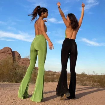 BOOFEENAA Y2k Oblečenie Zelená Zrastov Obličkového Nohavice Ženy Vysoký Pás Bell Dna Vintage Bežné Nohavice Jar Leto 2021 C76-BE20