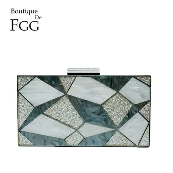 Boutique De FGG Geometrický Vzor Ženy Akryl Večer Taška Box Deň Spojok Dámy Reťazca Ramenný & Crossbody Kabelka Kabelka
