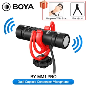 BOYA BY-MM1 Pro Dual Head Stereo Mikrofón pre Smartphone Vlog PC Live Streaming na DSLR zrkadlovka Brokovnice Video Rozhovor Mic