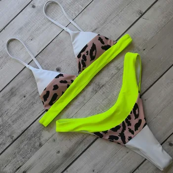 Brazílsky Neon Bikini Set Vysoký Rez Remeň Micro Bikini Leopard Plavky Ženy Push Up Plavky Plavky Žena Lete Roku 2020