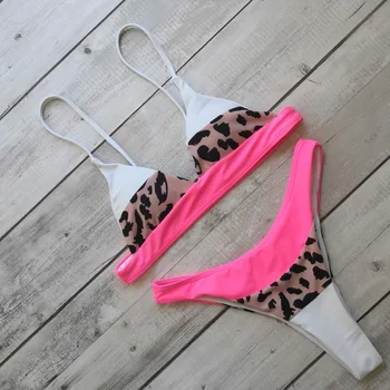 Brazílsky Neon Bikini Set Vysoký Rez Remeň Micro Bikini Leopard Plavky Ženy Push Up Plavky Plavky Žena Lete Roku 2020