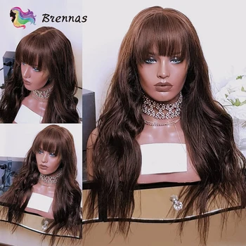 Brazílsky ľudské vlasy parochňa telo vlna parochňa s ofinou stroj vyrobený parochňu čokoládovo hnedá farba Remy vlasy Glueless parochne pre čierne ženy