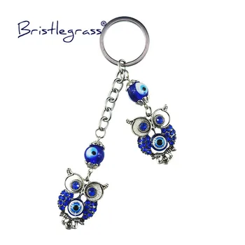 BRISTLEGRASS tureckej Modrej Zlým Okom Roztomilý Drahokamu Sova kľúčenky Krúžok Držiak Keychain Amulety Lucky Charm Požehnanie Prívesok Darček
