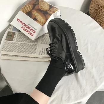 Britský vietor dámske topánky študentov divoké čierne mäkké sestra topánky patent kožené dámske topánky platformu komfortné ploché topánky