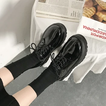 Britský vietor dámske topánky študentov divoké čierne mäkké sestra topánky patent kožené dámske topánky platformu komfortné ploché topánky