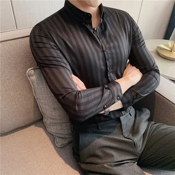 Britský Štýl, Módne Slim Mužov Pruhované Tričko 2021 Jar Nové Obchodné Formálne oblečenie Bežné Vrások bez Tričko pánske Oblečenie