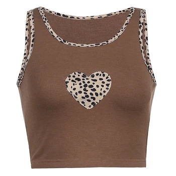 Brown Mozaika Leopard Srdce Vzor Y2K Plodín Topy Ženy Roztomilý 2021New Hit Leta bez Rukávov Bežné Tee Tank Top Vesta Streetwear