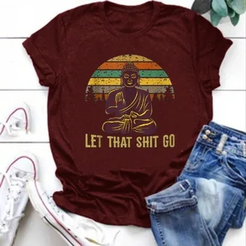 Buddha Print T Shirt Ženy Krátky Rukáv O Krk Voľné Tričko Lete Ženy Tee Tričko Topy Camisetas Mujer