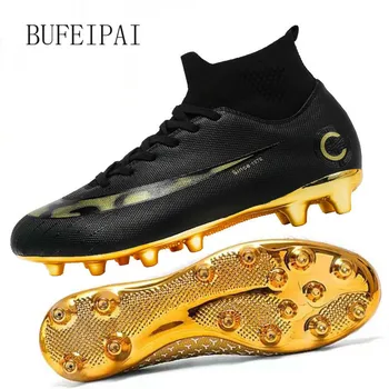 BUFEIPAI white / black gold pánske futbalové topánky vysoká členok futbal topánky dámske kopačky Botas De Futbol ponožky protišmyková obuv