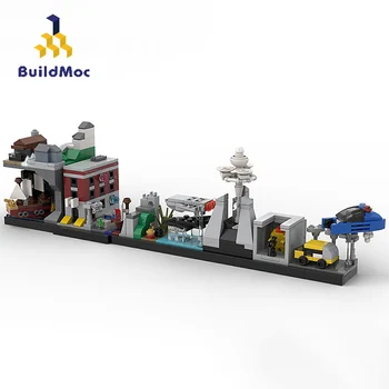 BuildMoc City Budov Stanovuje Skyline Architektúry Klasické Filmové Hrad Stavebné Kamene, Tehly Mesto, Výhľad Na Ulicu Vzdelávacie Hračky