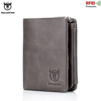 BULLCAPTAIN značky kože RFID retro peňaženky, pánske malé zips peňaženky karty taška pánske peňaženky spojka