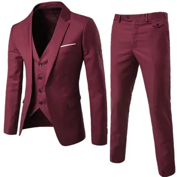 Burgundsko Pánske Obleky Ženícha Nosenie Tuxedos 3 Ks Svadobné Obleky Groomsmen Najlepší Muž Formálne Obleku Pre Mužov (Bunda+Nohavice +vesta)