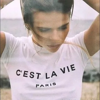 C ' est LA VIE, Paríž, Francúzsko Dámy Čaj Ženy Krátke Vtipné Tumblr Grafické Tričko Letné Štýl Oblečenie, Topy T Tričko