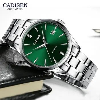 CADISEN Zelené Hodinky Mužov Luxusné Nehrdzavejúcej Ocele, Automatické Mechanické Hodinky Muž Top Značky 50m Nepremokavé Business Náramkové hodinky Mužov