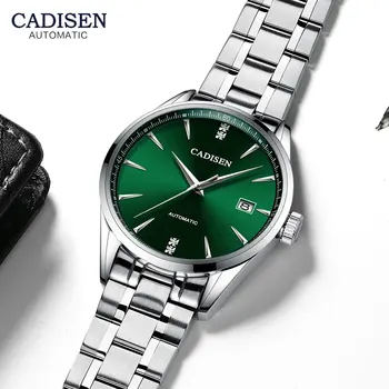 CADISEN Zelené Hodinky Mužov Luxusné Nehrdzavejúcej Ocele, Automatické Mechanické Hodinky Muž Top Značky 50m Nepremokavé Business Náramkové hodinky Mužov