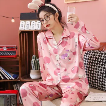 CAIYIER 2021 Hodváb Saténové Pyžamo Nastaviť Ženy Sexy Sleepwear Roztomilý Tlač Dievčatá Bielizeň, Odev Veľká Veľkosť Plavky M-5XL Pyžamá