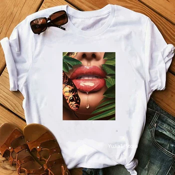 Camiseta tee košele, ženské T-shirt koszulki damskie Harajuku Tričko sexy diamond pery Topy Tričko dámske Letné Tričko Feminina