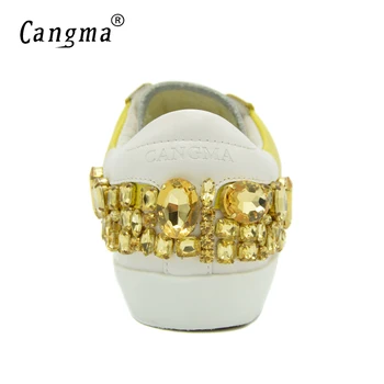 CANGMA Značky Gold Drahokamu Žena Topánky Diamond Pôvodné Originálne Kožené Tenisky Biela Byty Basy Scarpa Crystal Dámske Topánky